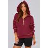 imagePRETTYGARDEN Womens Hooded Sweatshirts Long Sleeve Half Zip Cropped Hoodie Pullover Winter Fashion ClothesWine Red