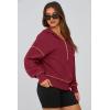 imagePRETTYGARDEN Womens Hooded Sweatshirts Long Sleeve Half Zip Cropped Hoodie Pullover Winter Fashion ClothesWine Red