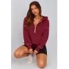 imagePRETTYGARDEN Womens Hooded Sweatshirts Long Sleeve Half Zip Cropped Hoodie Pullover Winter Fashion ClothesWine Red