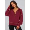 imagePRETTYGARDEN Womens Hooded Sweatshirts Long Sleeve Half Zip Cropped Hoodie Pullover Winter Fashion ClothesWine Red