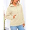 imagePRETTYGARDEN Womens Winter Quilted Sweatshirt Casual Quarter Zip Collared Long Sleeve V Neck Pullover TopsBeige