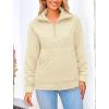 imagePRETTYGARDEN Womens Winter Quilted Sweatshirt Casual Quarter Zip Collared Long Sleeve V Neck Pullover TopsBeige