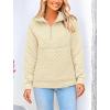 imagePRETTYGARDEN Womens Winter Quilted Sweatshirt Casual Quarter Zip Collared Long Sleeve V Neck Pullover TopsBeige