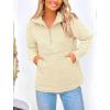 imagePRETTYGARDEN Womens Winter Quilted Sweatshirt Casual Quarter Zip Collared Long Sleeve V Neck Pullover TopsBeige