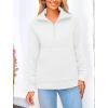 imagePRETTYGARDEN Womens Winter Quilted Sweatshirt Casual Quarter Zip Collared Long Sleeve V Neck Pullover TopsWhite
