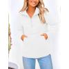 imagePRETTYGARDEN Womens Winter Quilted Sweatshirt Casual Quarter Zip Collared Long Sleeve V Neck Pullover TopsWhite