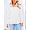 imagePRETTYGARDEN Womens Winter Quilted Sweatshirt Casual Quarter Zip Collared Long Sleeve V Neck Pullover TopsWhite