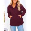 imagePRETTYGARDEN Womens Winter Quilted Sweatshirt Casual Quarter Zip Collared Long Sleeve V Neck Pullover TopsWine Red