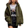 imagePRETTYGARDEN Womens 2025 Fall Oversized Hoodies Sweatshirt Long Sleeve Zip Up Pockets Loose Fit Y2K Winter Jackets CoatArmy Green