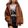 imagePRETTYGARDEN Womens 2025 Fall Oversized Hoodies Sweatshirt Long Sleeve Zip Up Pockets Loose Fit Y2K Winter Jackets CoatCaramel