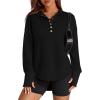 imagePRETTYGARDEN Womens Fall Fashion Button Up Sweatshirt Long Sleeve V Neck Loose Fit Casual Trendy Going Out Pullover TopsBlack