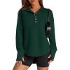 imagePRETTYGARDEN Womens Fall Fashion Button Up Sweatshirt Long Sleeve V Neck Loose Fit Casual Trendy Going Out Pullover TopsDark Green