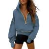 imagePRETTYGARDEN Womens Hooded Sweatshirts Long Sleeve Half Zip Cropped Hoodie Pullover Winter Fashion ClothesGrey Blue