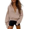 imagePRETTYGARDEN Womens Hooded Sweatshirts Long Sleeve Half Zip Cropped Hoodie Pullover Winter Fashion ClothesKhaki