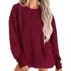 imagePRETTYGARDEN Womens Oversized Sweatshirt Ribbed Corduroy Crewneck Long Sleeve Loose Fit Casual Going Out Pullover TopsWine Red