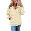 imagePRETTYGARDEN Womens Winter Quilted Sweatshirt Casual Quarter Zip Collared Long Sleeve V Neck Pullover TopsBeige