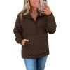 imagePRETTYGARDEN Womens Winter Quilted Sweatshirt Casual Quarter Zip Collared Long Sleeve V Neck Pullover TopsCoffee