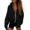 imagePRETTYGARDEN Womens Zip Up Hoodie Sweatshirt Y2K Fall Fashion Clothes Long Sleeve Loose Fit Pockets Casual Trendy JacketBlack