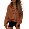 imagePRETTYGARDEN Womens Zip Up Hoodie Sweatshirt Y2K Fall Fashion Clothes Long Sleeve Loose Fit Pockets Casual Trendy JacketBrown