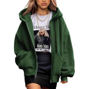 imagePRETTYGARDEN Womens 2025 Fall Oversized Hoodies Sweatshirt Long Sleeve Zip Up Pockets Loose Fit Y2K Winter Jackets CoatDark Green