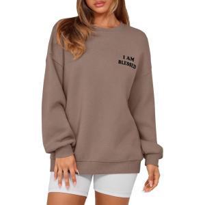 imagePRETTYGARDEN Womens Fall Fashion Oversized Sweatshirts Casual Crewneck Long Sleeve Graphic Pullover Tops ShirtBlack Khaki