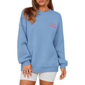 imagePRETTYGARDEN Womens Fall Fashion Oversized Sweatshirts Casual Crewneck Long Sleeve Graphic Pullover Tops ShirtBlue