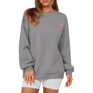 imagePRETTYGARDEN Womens Fall Fashion Oversized Sweatshirts Casual Crewneck Long Sleeve Graphic Pullover Tops ShirtMid Grey