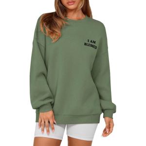 imagePRETTYGARDEN Womens Fall Fashion Oversized Sweatshirts Casual Crewneck Long Sleeve Graphic Pullover Tops ShirtMist Green