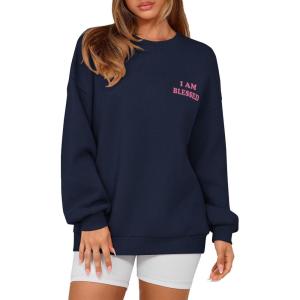 imagePRETTYGARDEN Womens Fall Fashion Oversized Sweatshirts Casual Crewneck Long Sleeve Graphic Pullover Tops ShirtNavy
