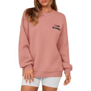 imagePRETTYGARDEN Womens Fall Fashion Oversized Sweatshirts Casual Crewneck Long Sleeve Graphic Pullover Tops ShirtPink