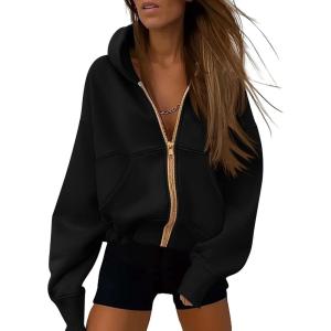 imagePRETTYGARDEN Womens Zip Up Hoodie Sweatshirt Y2K Fall Fashion Clothes Long Sleeve Loose Fit Pockets Casual Trendy JacketBlack