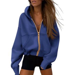 imagePRETTYGARDEN Womens Zip Up Hoodie Sweatshirt Y2K Fall Fashion Clothes Long Sleeve Loose Fit Pockets Casual Trendy JacketBright Blue