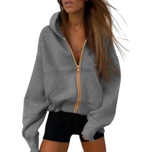 imagePRETTYGARDEN Womens Zip Up Hoodie Sweatshirt Y2K Fall Fashion Clothes Long Sleeve Loose Fit Pockets Casual Trendy JacketDark Grey