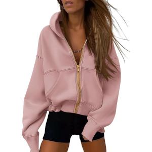 imagePRETTYGARDEN Womens Zip Up Hoodie Sweatshirt Y2K Fall Fashion Clothes Long Sleeve Loose Fit Pockets Casual Trendy JacketDusty Pink