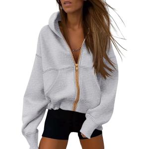 imagePRETTYGARDEN Womens Zip Up Hoodie Sweatshirt Y2K Fall Fashion Clothes Long Sleeve Loose Fit Pockets Casual Trendy JacketGrey