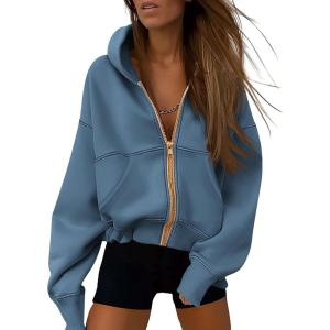 imagePRETTYGARDEN Womens Zip Up Hoodie Sweatshirt Y2K Fall Fashion Clothes Long Sleeve Loose Fit Pockets Casual Trendy JacketGrey Blue