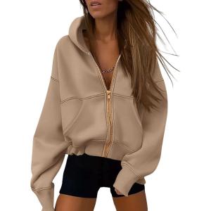 imagePRETTYGARDEN Womens Zip Up Hoodie Sweatshirt Y2K Fall Fashion Clothes Long Sleeve Loose Fit Pockets Casual Trendy JacketGrey Khaki