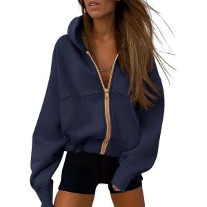 imagePRETTYGARDEN Womens Zip Up Hoodie Sweatshirt Y2K Fall Fashion Clothes Long Sleeve Loose Fit Pockets Casual Trendy JacketNavy