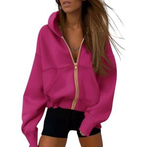 imagePRETTYGARDEN Womens Zip Up Hoodie Sweatshirt Y2K Fall Fashion Clothes Long Sleeve Loose Fit Pockets Casual Trendy JacketRose Red