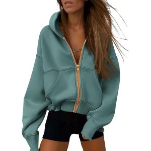 imagePRETTYGARDEN Womens Zip Up Hoodie Sweatshirt Y2K Fall Fashion Clothes Long Sleeve Loose Fit Pockets Casual Trendy JacketSage Green