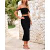 imagePRETTYGARDEN Women Sexy Two Piece Outfits Summer Off Shoulder Ruched Bodycon Mesh Cocktail Club Skirt Sets 2025Black