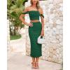 imagePRETTYGARDEN Women Sexy Two Piece Outfits Summer Off Shoulder Ruched Bodycon Mesh Cocktail Club Skirt Sets 2025Dark Green
