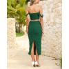 imagePRETTYGARDEN Women Sexy Two Piece Outfits Summer Off Shoulder Ruched Bodycon Mesh Cocktail Club Skirt Sets 2025Dark Green