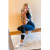 imagePRETTYGARDEN Women Summer Two Piece Outfits Striped Short Sleeve Pullover and Long Pants Tracksuit Travel Pajama Lounge SetBlack