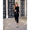 imagePRETTYGARDEN Women Summer Two Piece Outfits Striped Short Sleeve Pullover and Long Pants Tracksuit Travel Pajama Lounge SetBlack