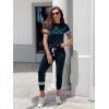 imagePRETTYGARDEN Women Summer Two Piece Outfits Striped Short Sleeve Pullover and Long Pants Tracksuit Travel Pajama Lounge SetDark Green