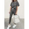 imagePRETTYGARDEN Women Summer Two Piece Outfits Striped Short Sleeve Pullover and Long Pants Tracksuit Travel Pajama Lounge SetSolid Dark Grey