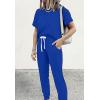 imagePRETTYGARDEN Women Summer Two Piece Outfits Striped Short Sleeve Pullover and Long Pants Tracksuit Travel Pajama Lounge SetSolid Royal Blue