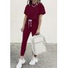 imagePRETTYGARDEN Women Summer Two Piece Outfits Striped Short Sleeve Pullover and Long Pants Tracksuit Travel Pajama Lounge SetSolid Wine Red