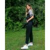 imagePRETTYGARDEN Women Summer Two Piece Outfits Striped Short Sleeve Pullover and Long Pants Tracksuit Travel Pajama Lounge SetZblack
